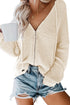 Zipper V-Neck Dropped Sleeve Hooded Solid Sweater